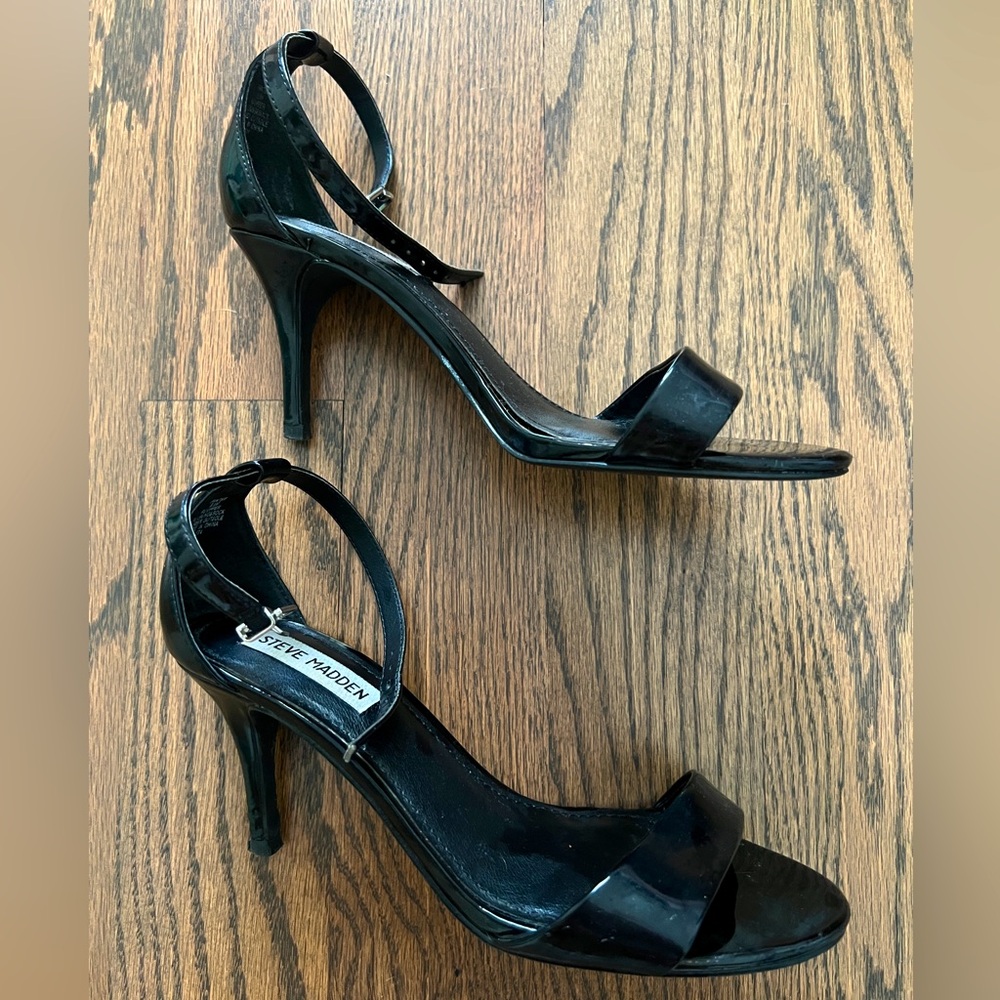 Steve Madden Shoes - Patent Black Fantsie Open Toe Ankle Strap High Heel (3”)